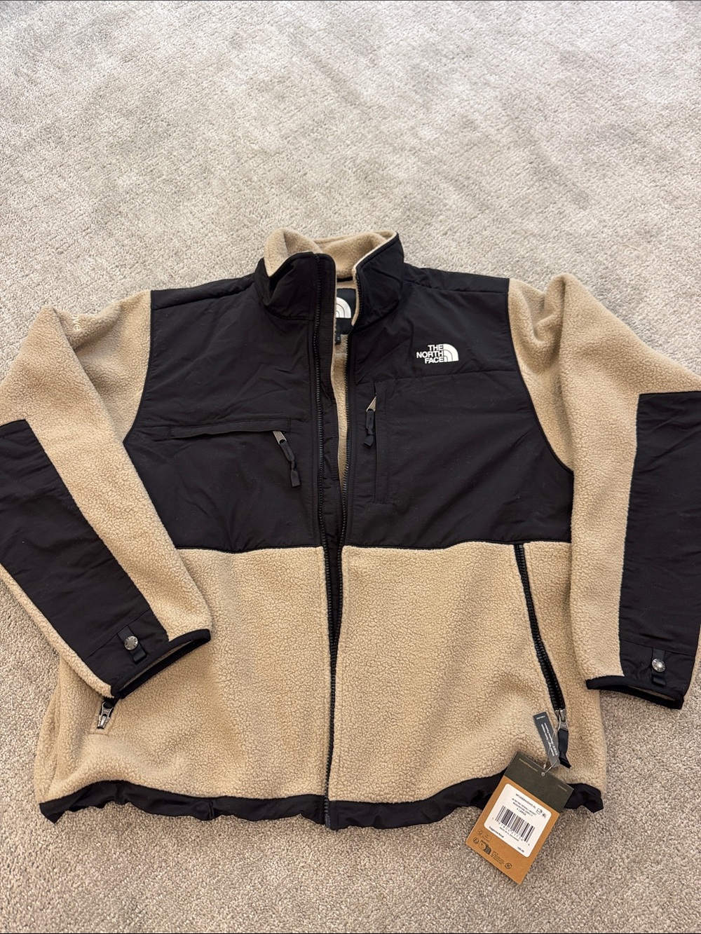 NWT The North Face Men's Beige and Black Denali Retro Fleece Jacket - XL